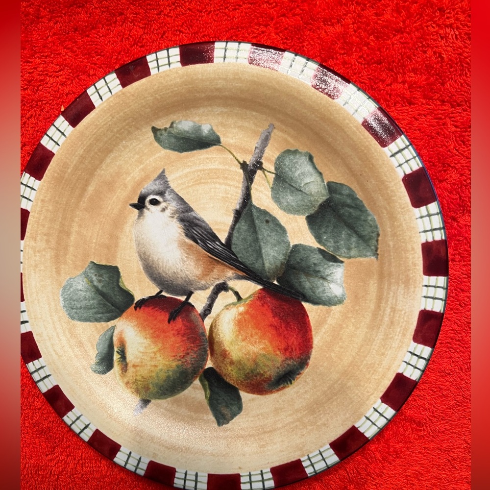 Lenox Decorative Plate with Bird and Fruit Winter Greetings Titmouse